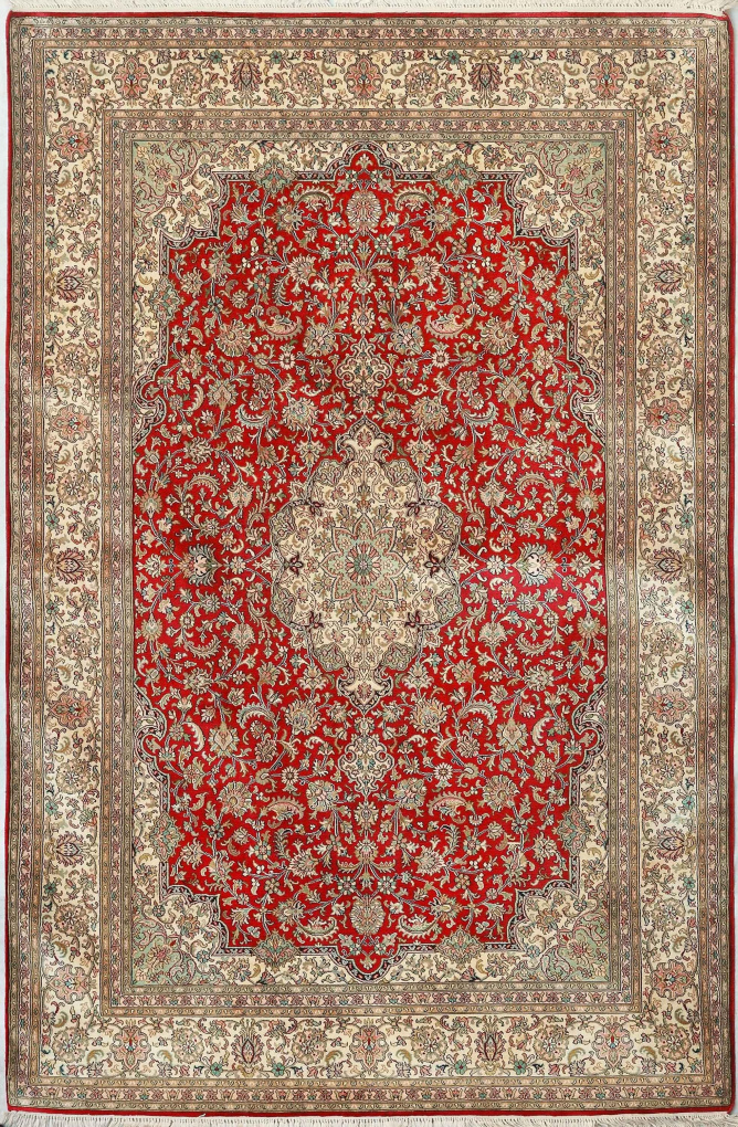 Кашмирский шелковый ковер, размер 127x188 см, ручная работа