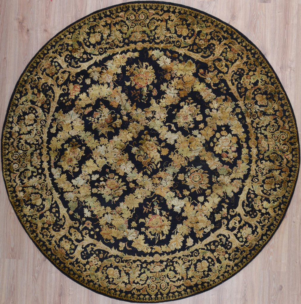 Круглый ковер с дизайном Савонери, размер 218x218 см, ручная работа
