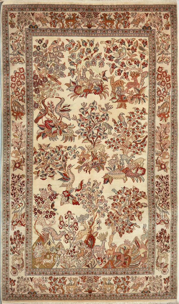 Кашмирский шелковый ковер, размер 94x155 см, ручная работа