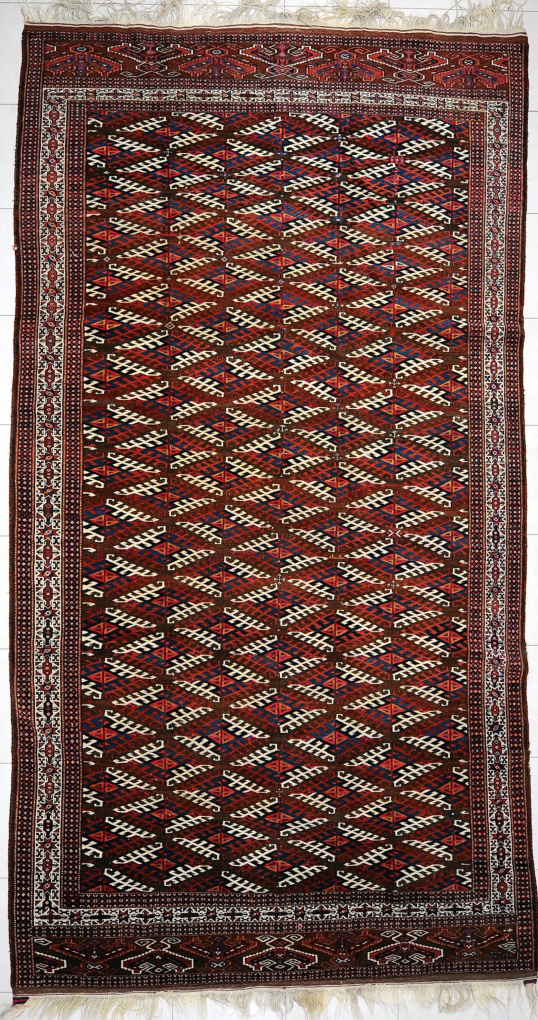 Антикварный ковер Йомут, размер 211x396 см, ручная работа